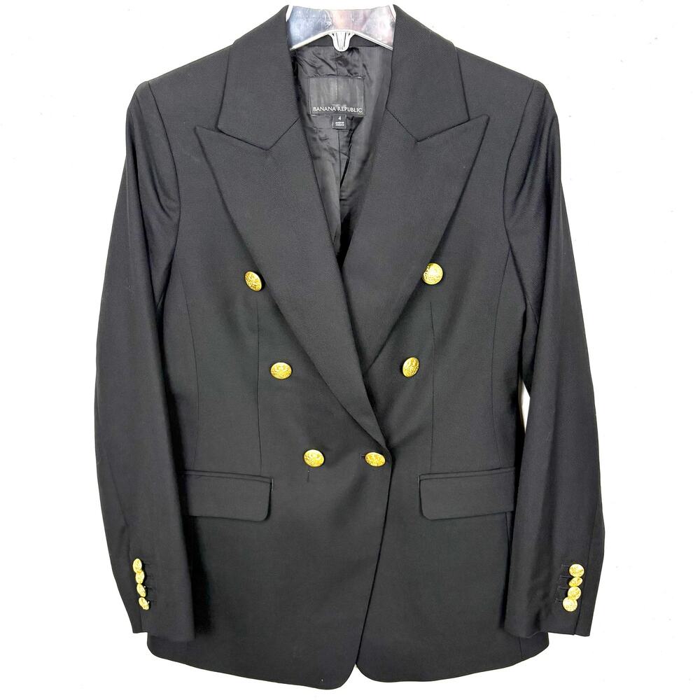 Banana Republic Captain's Blazer Double Breasted Wool Blend Gold Buttons Size 4